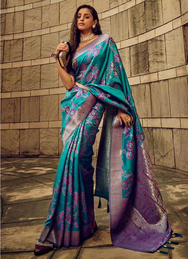 Satin Firozi Festival Wear Brasso Saree